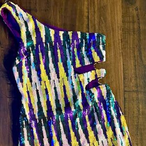 Nasty Gal One Shoulder Dress - purple, gold and green sequined!
